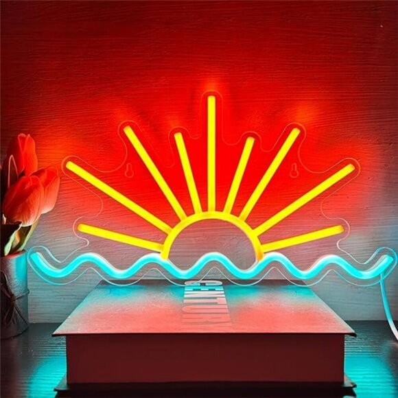 Sunrise Sunset Neon Sign Sun Wave LED Light Wall Decor Bedroom Party Bar Beach - Picture 7 of 7